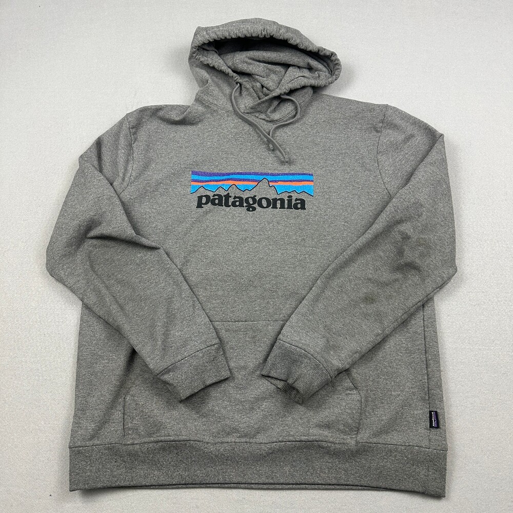 Patagonia Hoodie Men Extra Large Gray Fitz Roy Trout Pullover Sweatshirt XL